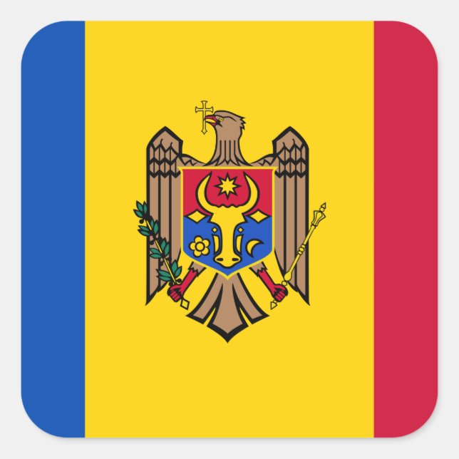 Adesivo Quadrado Bandeira Nacional da Moldávia (Frente)