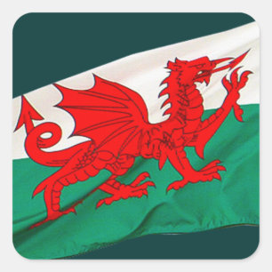 Adesivo Quadrado Bandeira nacional de Wales, o dragão vermelho