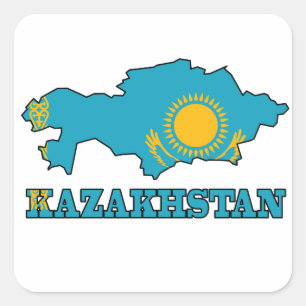 Adesivo Quadrado Bandeira no mapa de Kazakhstan