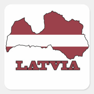 Adesivo Quadrado Bandeira no mapa de Latvia