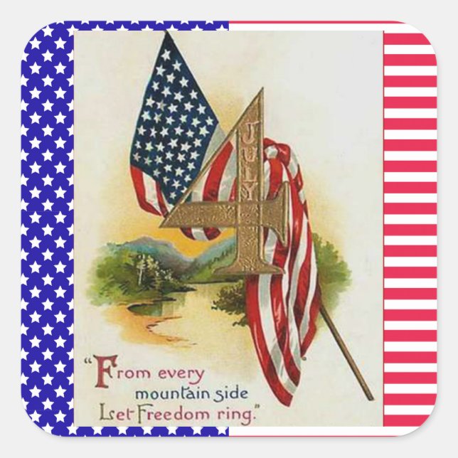 Adesivo Quadrado Bandeira Patriótica do Quarto de julho (Frente)