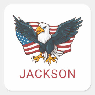 Adesivo Quadrado Bandeira Patriótica EUA Americana Águia Crianças 4
