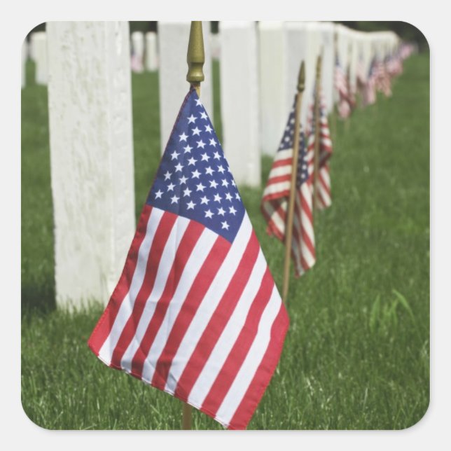Adesivo Quadrado Bandeiras americanas nos túmulos de veteranos amer (Frente)