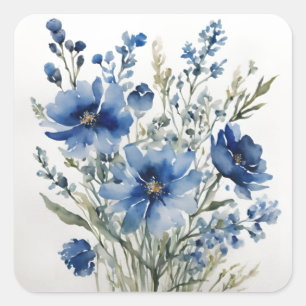 Adesivo Quadrado Bando de Flores de Aquarela Elegante