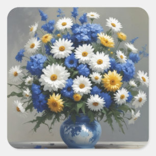 Adesivo Quadrado Bando de Flores de Aquarela Elegante