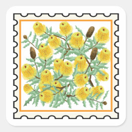 Adesivo Quadrado Banksias Amarelas arte de selo australiano