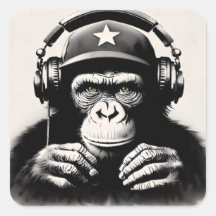 Adesivo Quadrado Banksy DJ Monkey Gorilla Chimp Art Impressão
