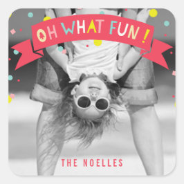 Adesivo Quadrado Banner Oh Que Diversão Colorido Confetes Pontos Fo