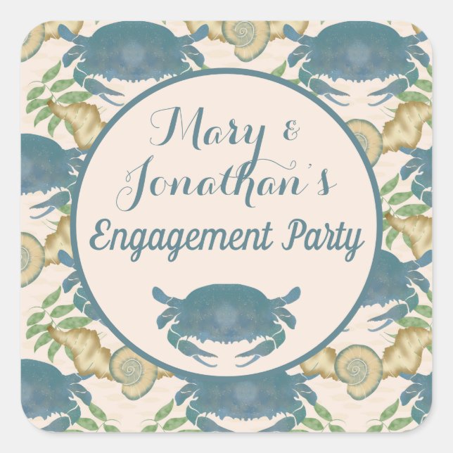 Adesivo Quadrado Banquete de Caranguejos - Caranguejos Azuis Aquare (Frente)