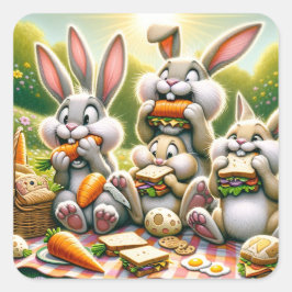 Adesivo Quadrado Banquete piquenique de Bunnies