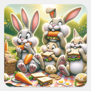 Adesivo Quadrado Banquete piquenique de Bunnies