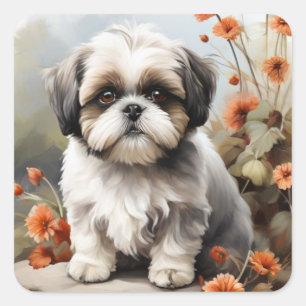 Adesivo Quadrado Baqueta branca Shih tzu