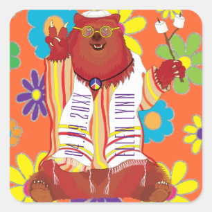 Adesivo Quadrado Bar Bat Mitzvah Hippie Happy Bear Square Sticker
