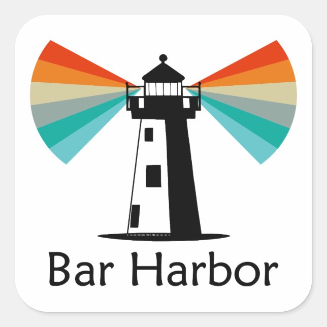 Adesivo Quadrado Bar Harbor Maine Lighthouse Rainbow (Frente)