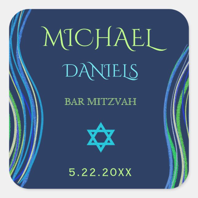 Adesivo Quadrado Bar Mitzvah Blue e Green Prayer Shawl (Frente)