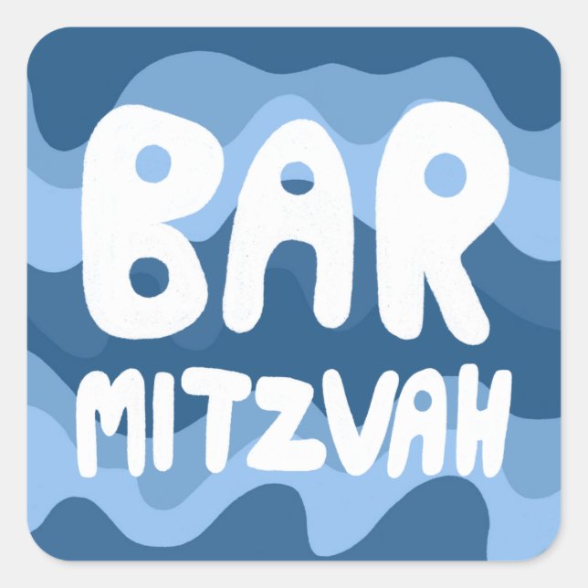 Adesivo Quadrado BAR MITZVAH - Fitas de Onda Azul Personalizáveis (Frente)