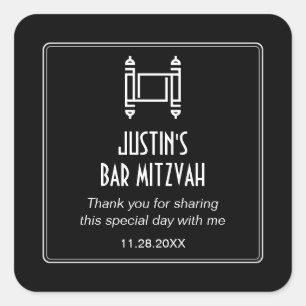 Adesivo Quadrado Bar Torah Simples Preto Mitzvah