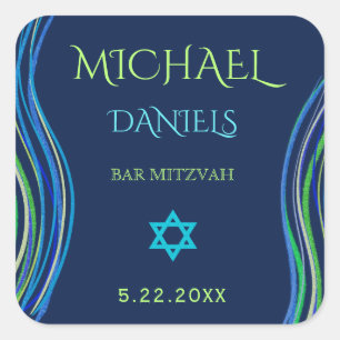 Adesivo Quadrado Bar xaile azul e verde de Mitzvah de oração