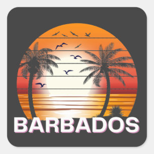 Adesivo Quadrado Barbados Vintage Palm Trees Summer Beach