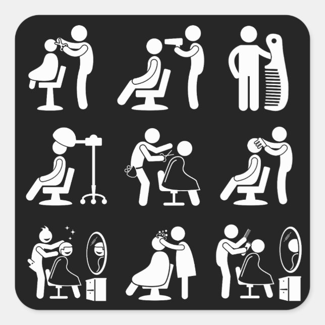 Adesivo Quadrado Barber Barber e Hairstylist Saloon Routine (Frente)