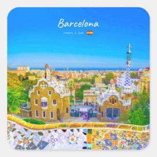 Adesivo Quadrado Barcelona, Espanha - Parque Güell Mosaico Gaudí