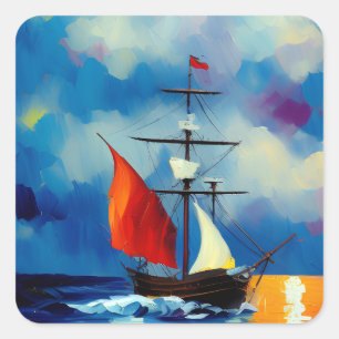 Adesivo Quadrado Barco à Noite