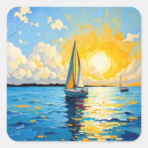 Adesivo Quadrado Barco à vela ao pôr do sol
