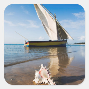 Adesivo Quadrado Barco de vela e Shell   Mozambique, alojamento de