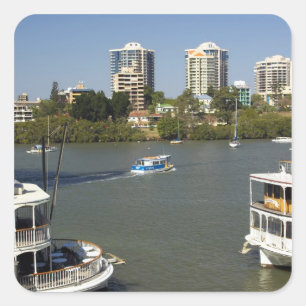 Adesivo Quadrado Barcos a Vapor, Rio Brisbane, Brisbane,