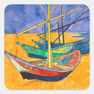 Adesivo Quadrado Barcos de Van Gogh Impressionismo Praia