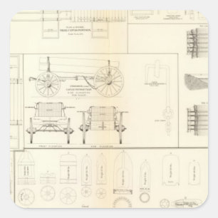 Adesivo Quadrado Barcos dos desenhos, pontes, vagões, projécteis