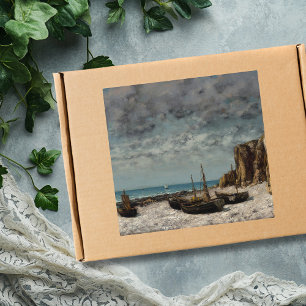 Adesivo Quadrado Barcos em praia, Etretat - Gustave Courbet