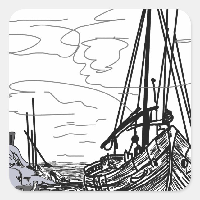 Adesivo Quadrado barcos no mar (Frente)