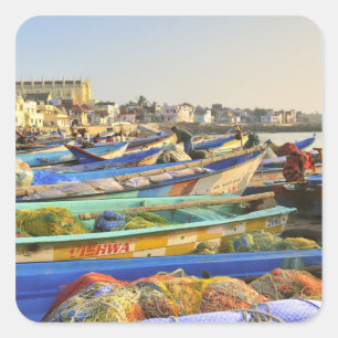 Adesivo Quadrado Barcos sendo preparados para a pesca, A Igreja de