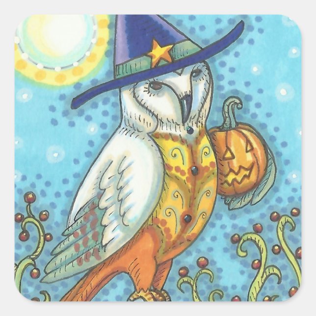 Adesivo Quadrado BARN OWL FOLK ART, HALLOWEIRD STICKERS Square (Frente)
