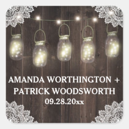 Adesivo Quadrado Barn Wood Lace Mason Jar Weding Favor Stickers