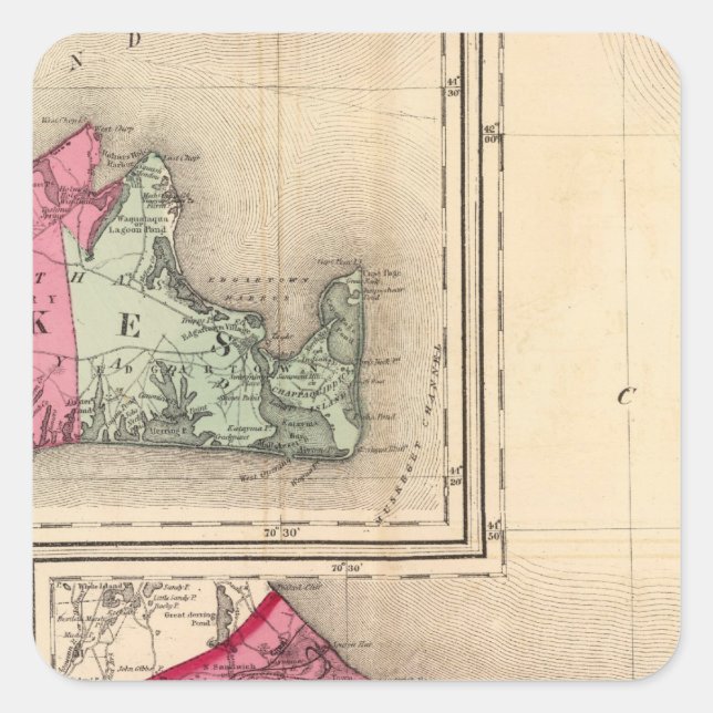 Adesivo Quadrado Barnstable, Duques, condados Nantucket (Frente)