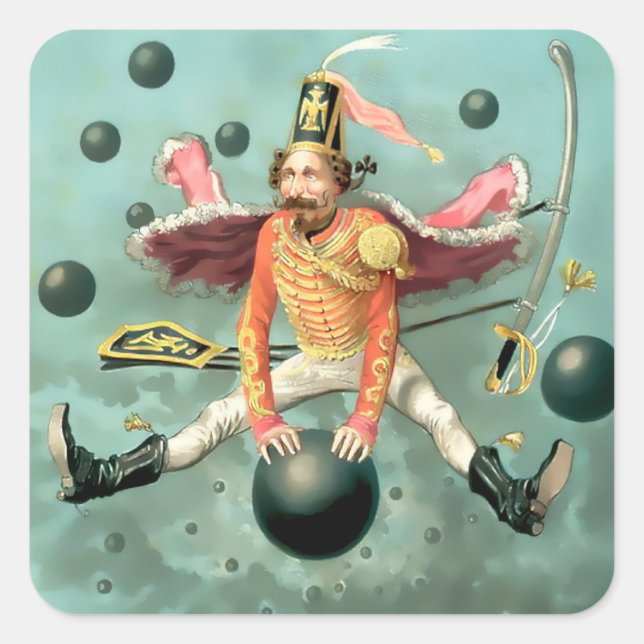 Adesivo Quadrado Baron Munchausen Rides a Cannonball (Frente)