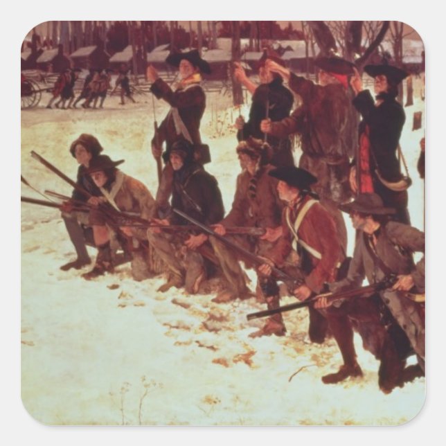 Adesivo Quadrado Baron von Steuben perfurando recrutas americanos (Frente)