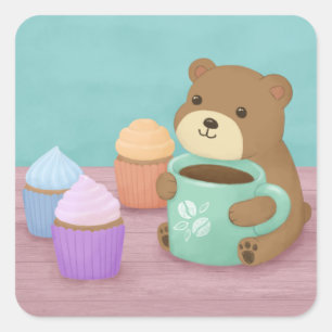 Adesivo Quadrado Barramento bonito, café e Cupcakes Ilustração de A
