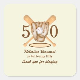 Adesivo Quadrado Baseball Glove Bats Themed Men's 50th Birthday