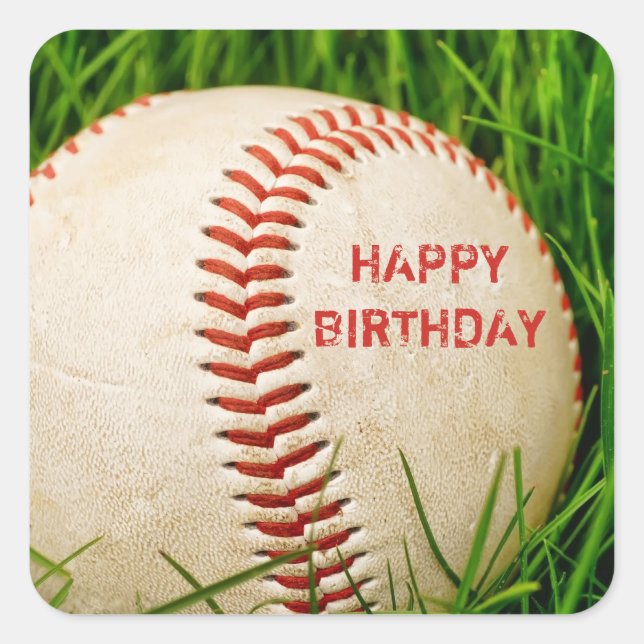 Adesivo Quadrado Baseball Happy Birthday (Frente)
