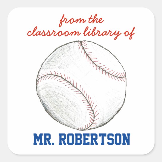 Adesivo Quadrado Baseball personalized teacher gift bookplate (Frente)