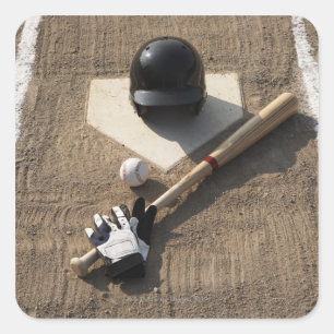 Adesivo Quadrado Basebol, bastão, luvas de batedura e basebol