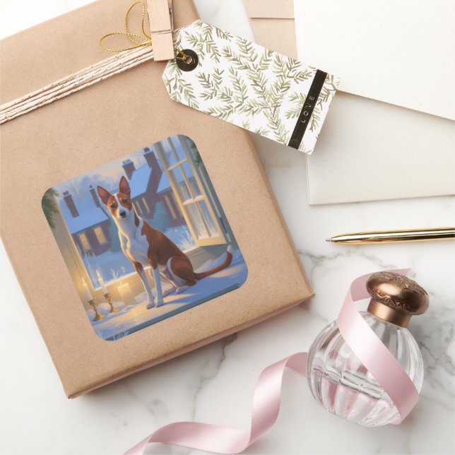 Adesivo Quadrado Basenji With Christmas Lights Holiday (Presentear)