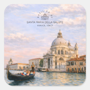 Adesivo Quadrado Basílica de Veneza Salute Aquarela Cúpulas Icônica
