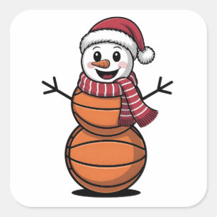 Adesivo Quadrado Basquetebol de Boneco de Neve Amantes do Esporte d