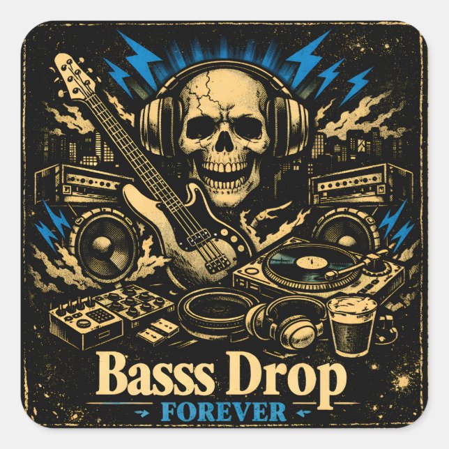Adesivo Quadrado Bass Drop – Poder da Música de Baixa Frequência (Frente)