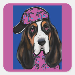 Adesivo Quadrado Basset Hound