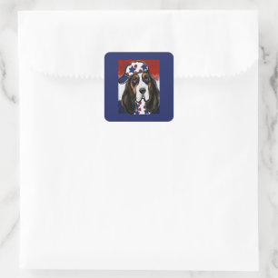 Adesivo Quadrado Basset Hound